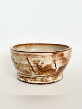 Studio Pottery Handmade Ceramic Bowl Brown Decorative Primitive Art Rustic